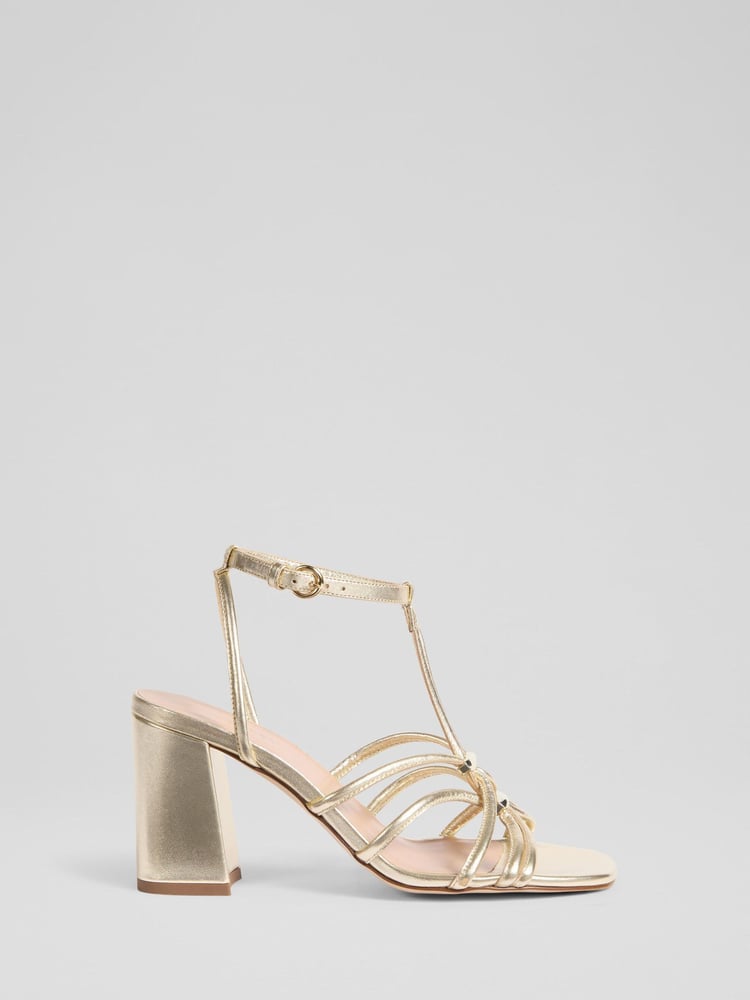 LK Bennett Metallic Noelle Pale Nappa Leather Tubular Oloid Sandals - Image 1 of 3
