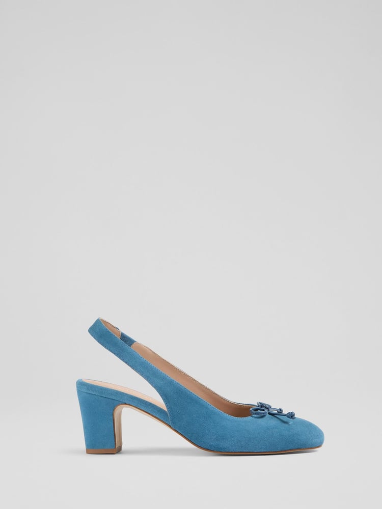 LK Bennett Blue Louise Powder Suede Ballerina Slingback Shoes - Image 1 of 4