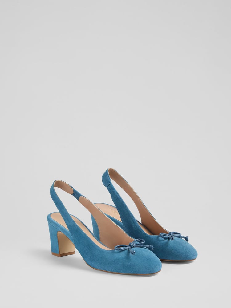 LK Bennett Blue Louise Powder Suede Ballerina Slingback Shoes - Image 2 of 4