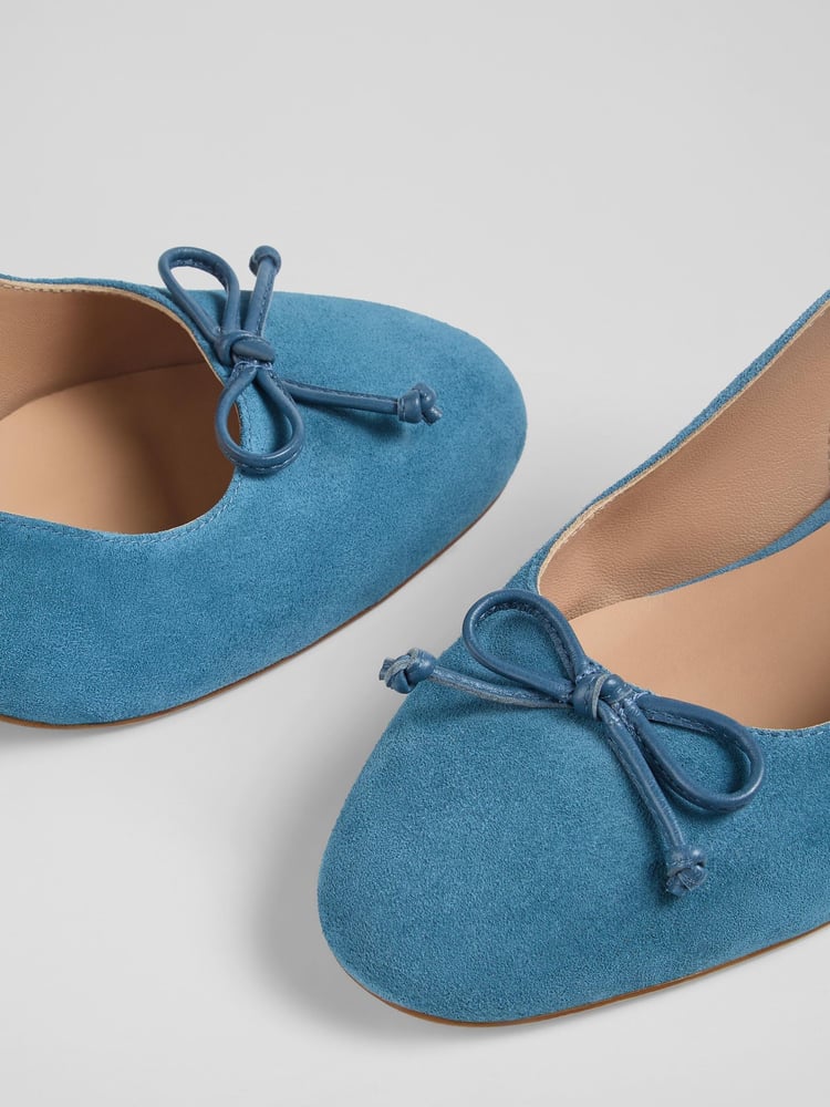 LK Bennett Blue Louise Powder Suede Ballerina Slingback Shoes - Image 4 of 4