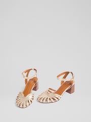 LK Bennett Metallic Aspen Pale Leather Heeled Plaited Front Dorsay Sandals - Image 3 of 4