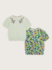 Monsoon Blue Stripe Floral 100% Cotton T-Shirts 2 Pack - Image 2 of 4