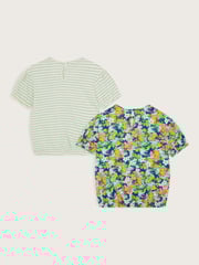 Monsoon Blue Stripe Floral 100% Cotton T-Shirts 2 Pack - Image 3 of 4