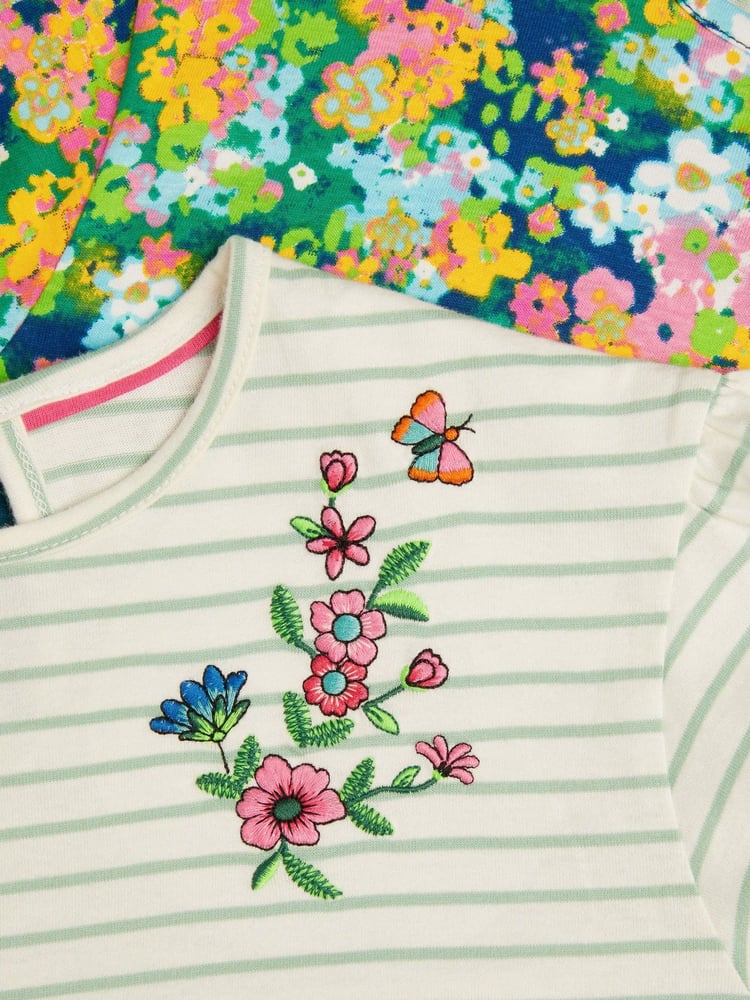 Monsoon Blue Stripe Floral 100% Cotton T-Shirts 2 Pack - Image 4 of 4