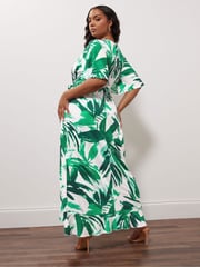 Yours Curve Ivory Botanical London Ruffle Wrap Dress - Image 3 of 5