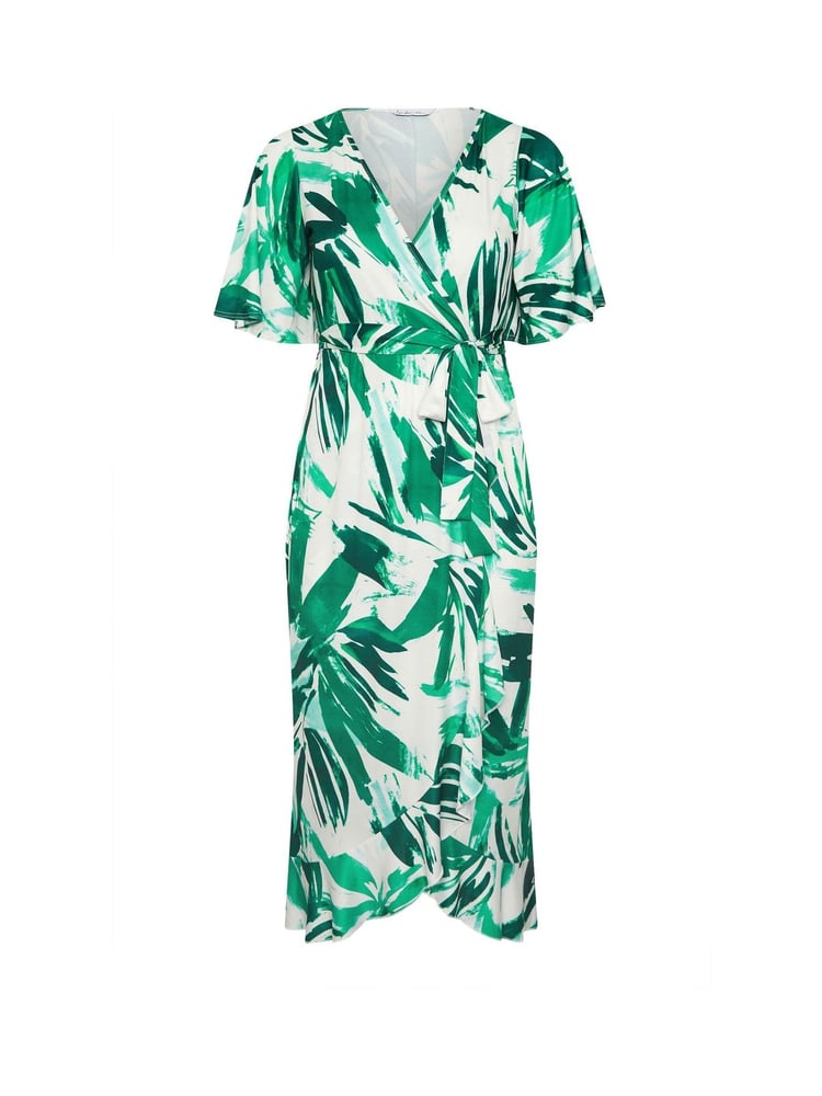Yours Curve Ivory Botanical London Ruffle Wrap Dress - Image 5 of 5