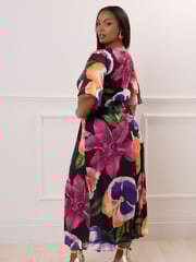 Yours Curve Black London Knot Front Angel Sleeve Dress - Image 3 of 4