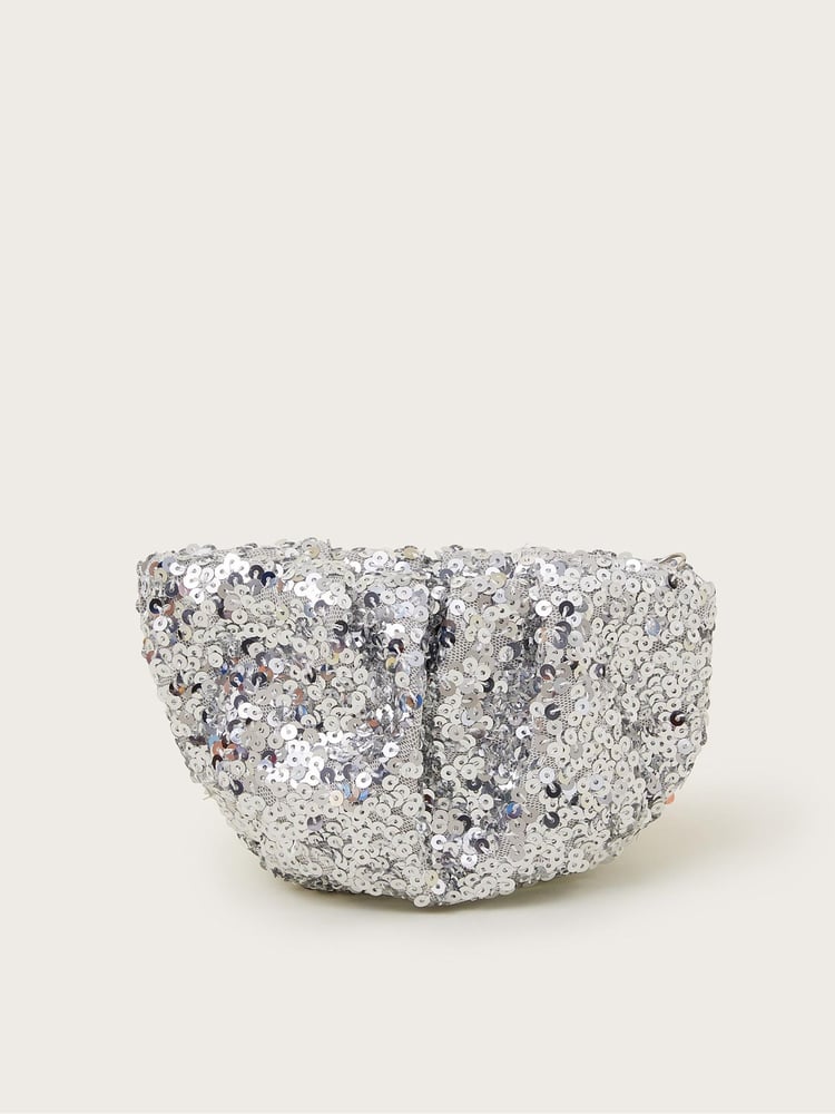 Monsoon Silver Sequin Embellished Ruched Bag - Image 2 of 4