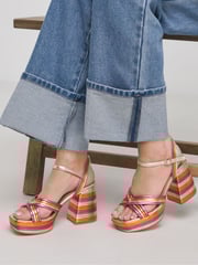 Simply Be Pink Extra Wide Fit Multi Strap Platform Heels - Image 1 of 4