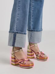 Simply Be Pink Extra Wide Fit Multi Strap Platform Heels - Image 2 of 4
