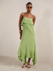 Reiss Green Alba Ruffle-Detail Midi Dress - Image 1 of 5