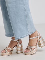 Simply Be Gold Wide Fit Wide Fit Multi Strap Platform Heels - Image 2 of 4