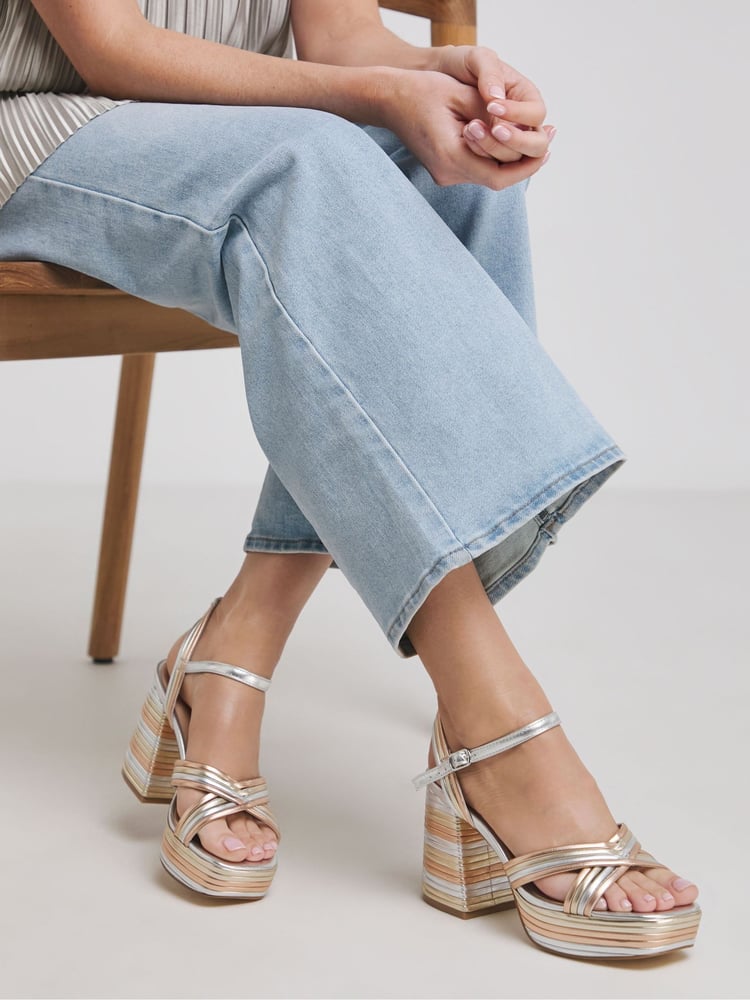 Simply Be Gold Extra Wide Fit Wide Fit Multi Strap Platform Heels - Image 1 of 4 Simply Be Gold Extra Wide Fit Wide Fit Multi Strap Platform Heels - Image 1 of 4