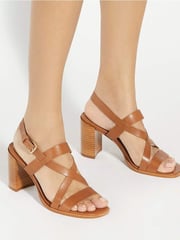 Dune London Brown Juneo Cross Strap High Block Heel Sandals - Image 1 of 6