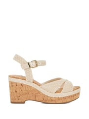 Dune London Cream Wide Fit Kelulu Cork Cross Wrap Wedge Sandals - Image 2 of 6