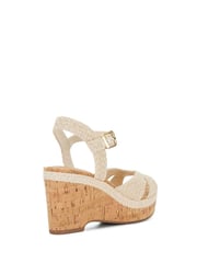 Dune London Cream Wide Fit Kelulu Cork Cross Wrap Wedge Sandals - Image 4 of 6