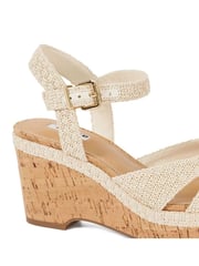 Dune London Cream Wide Fit Kelulu Cork Cross Wrap Wedge Sandals - Image 6 of 6