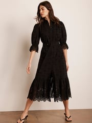 Mint Velvet Black Broderie 100% Cotton Midi Dress - Image 1 of 8