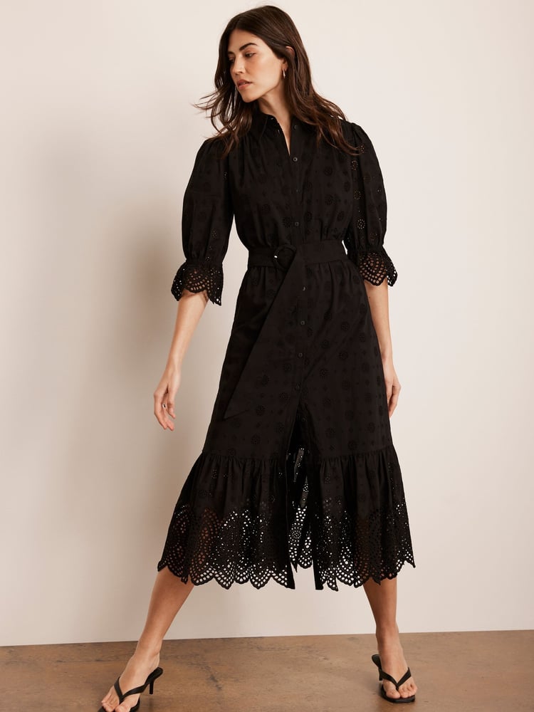 Mint Velvet Black Broderie 100% Cotton Midi Dress - Image 1 of 8 Mint Velvet Black Broderie 100% Cotton Midi Dress - Image 1 of 8
