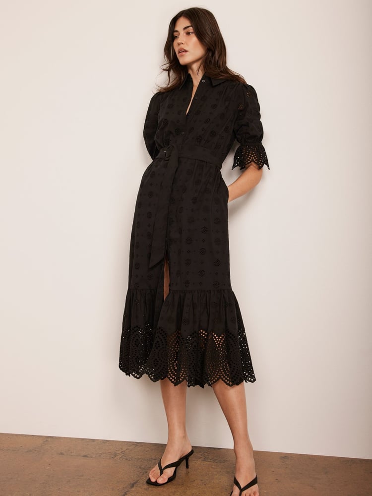 Mint Velvet Black Broderie 100% Cotton Midi Dress - Image 2 of 8 Mint Velvet Black Broderie 100% Cotton Midi Dress - Image 2 of 8