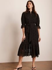 Mint Velvet Black Broderie 100% Cotton Midi Dress - Image 4 of 8