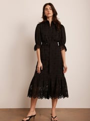 Mint Velvet Black Broderie 100% Cotton Midi Dress - Image 5 of 8