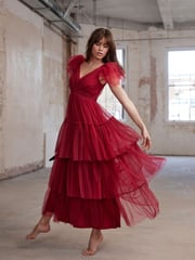 Mint Velvet Red Tulle Ruffle Maxi Dress - Image 4 of 8
