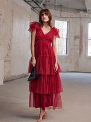 Mint Velvet Red Tulle Ruffle Maxi Dress - Image 5 of 8