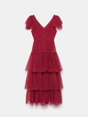 Mint Velvet Red Tulle Ruffle Maxi Dress - Image 7 of 8