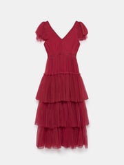 Mint Velvet Red Tulle Ruffle Maxi Dress - Image 8 of 8