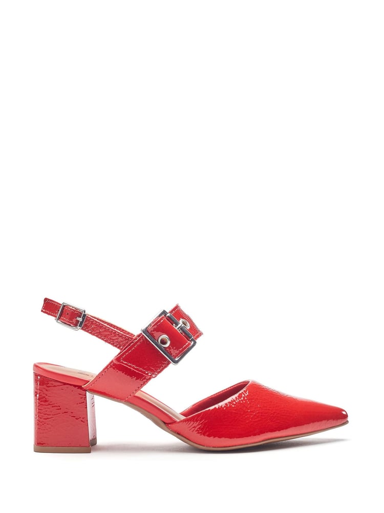 Moda in Pelle Red Eurya Pointed Toe Block Heel Slingback Shoes With Buckle Detail - Image 1 of 4