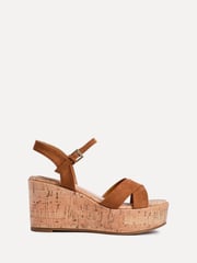 Linzi Brown Vivid Cork Wedge Sandals With Crossover Straps - Image 2 of 5