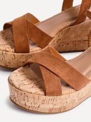 Linzi Brown Vivid Cork Wedge Sandals With Crossover Straps - Image 4 of 5