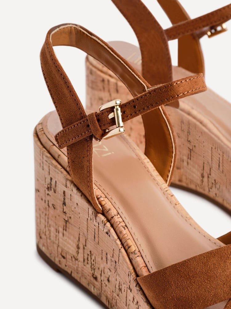 Linzi Brown Vivid Cork Wedge Sandals With Crossover Straps - Image 5 of 5