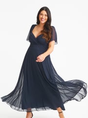 Scarlett & Jo NAVY Kemi Solid Bolero Wrap Bodice Mesh Maxi Dress - Image 1 of 4