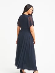 Scarlett & Jo NAVY Kemi Solid Bolero Wrap Bodice Mesh Maxi Dress - Image 4 of 4