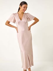 Roman Natural Satin Spot Print Midi Dress - Image 1 of 5