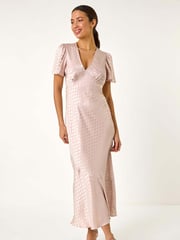 Roman Natural Satin Spot Print Midi Dress - Image 2 of 5