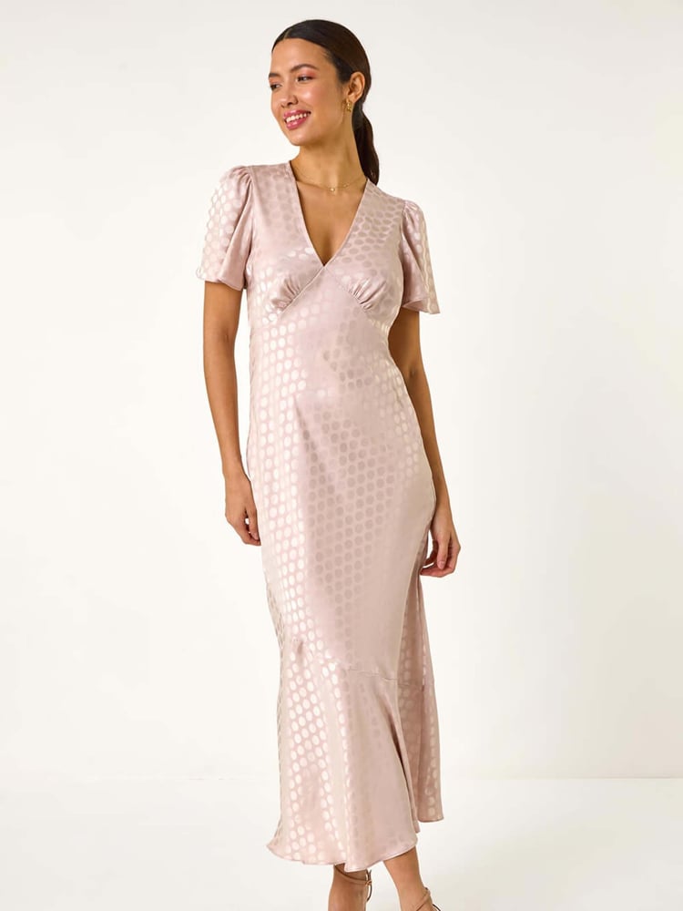 Roman Natural Satin Spot Print Midi Dress - Image 2 of 5