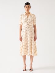 LK Bennett Cream Sophie Birch Viscose Blend 30'S Polka Dot Print Collared Dress - Image 1 of 4