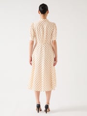 LK Bennett Cream Sophie Birch Viscose Blend 30'S Polka Dot Print Collared Dress - Image 2 of 4