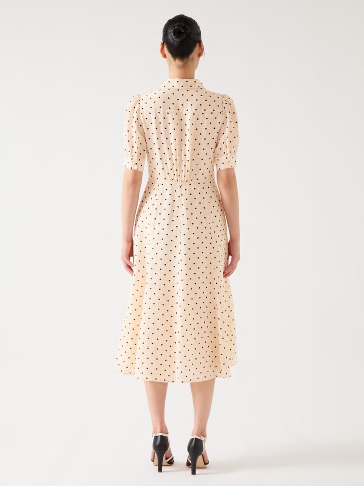 LK Bennett Cream Sophie Birch Viscose Blend 30'S Polka Dot Print Collared Dress - Image 2 of 4