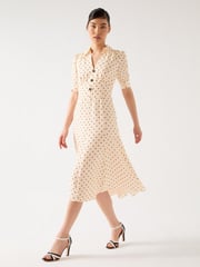 LK Bennett Cream Sophie Birch Viscose Blend 30'S Polka Dot Print Collared Dress - Image 3 of 4