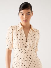LK Bennett Cream Sophie Birch Viscose Blend 30'S Polka Dot Print Collared Dress - Image 4 of 4