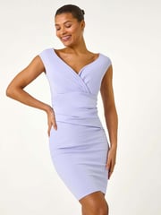 Roman Purple Bardot Wrap Front Dress - Image 1 of 5