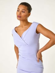 Roman Purple Bardot Wrap Front Dress - Image 4 of 5