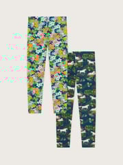 Monsoon Blue Unicorn Floral Print Leggings 2 Pack - Image 2 of 4