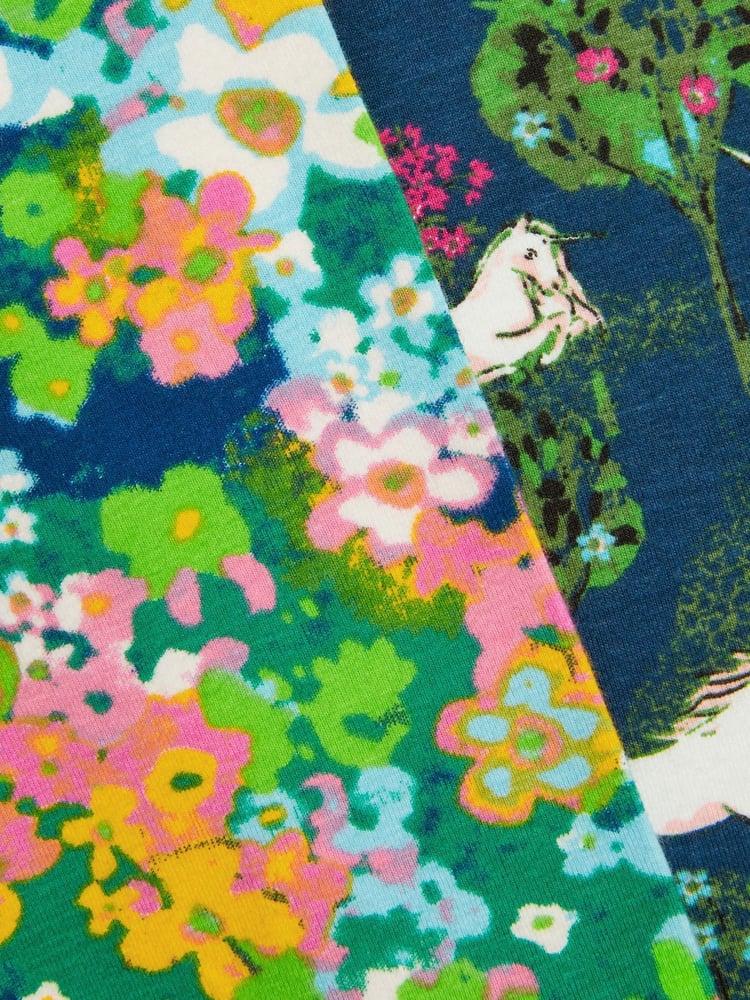 Monsoon Blue Unicorn Floral Print Leggings 2 Pack - Image 4 of 4