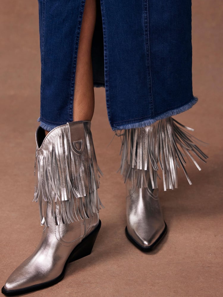 Mint Velvet Silver Annie Fringe Cowboy Boots - Image 1 of 5