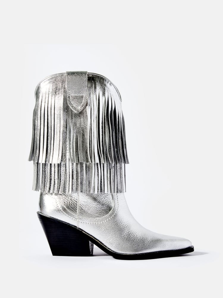 Mint Velvet Silver Annie Fringe Cowboy Boots - Image 2 of 5